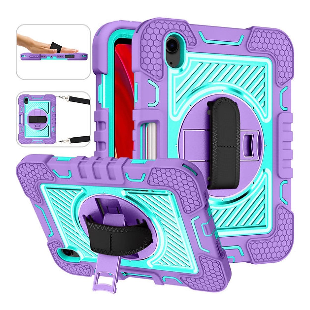 Tuff-Luv Armour Jack Rugged Case with Strap for Apple iPad Mini 6/7 Purple/Turquoise MF3796 - Image 2