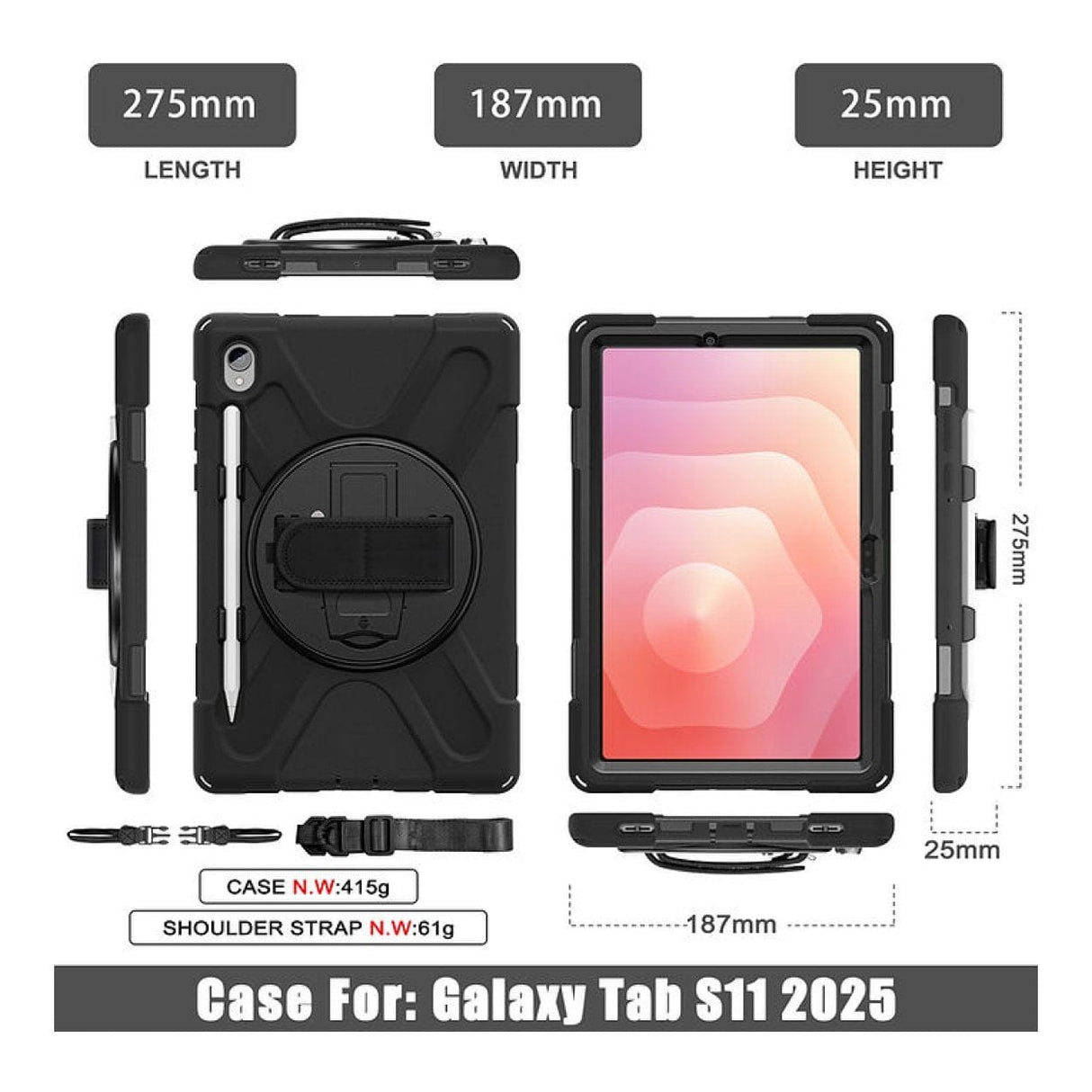 Tuff-Luv Armour Jack Rugged Case with Shoulder Strap for Galaxy Tab S11 X730/X736 Black MF4205 - Image 5