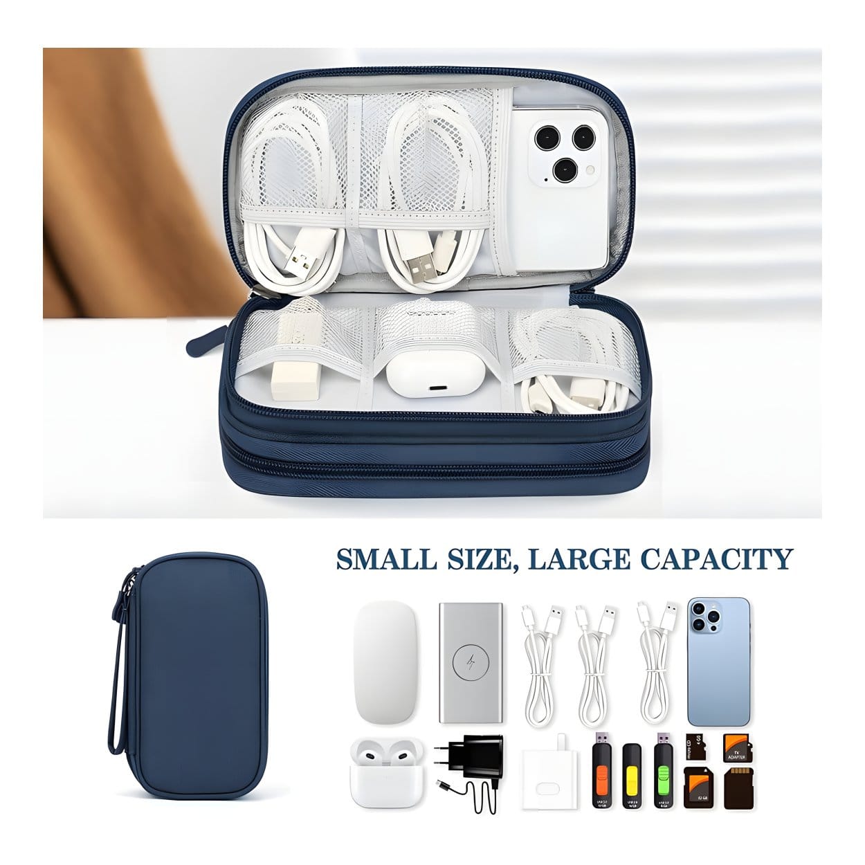 Tuff-Luv MF4306 Essential Waterproof Travel Charger and Cable Organizer Bag - Navy Blue - Image 6