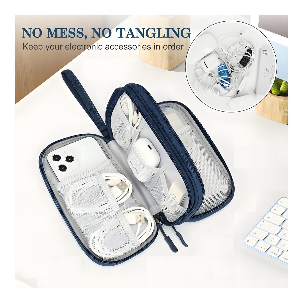 Tuff-Luv MF4306 Essential Waterproof Travel Charger and Cable Organizer Bag - Navy Blue - Image 5