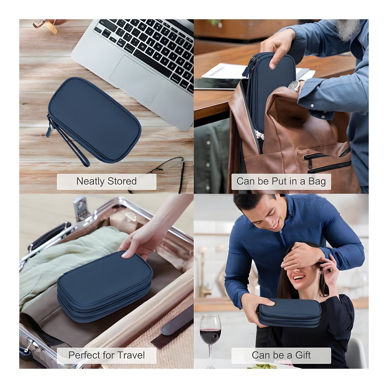 Tuff-Luv MF4306 Essential Waterproof Travel Charger and Cable Organizer Bag - Navy Blue - Image 4