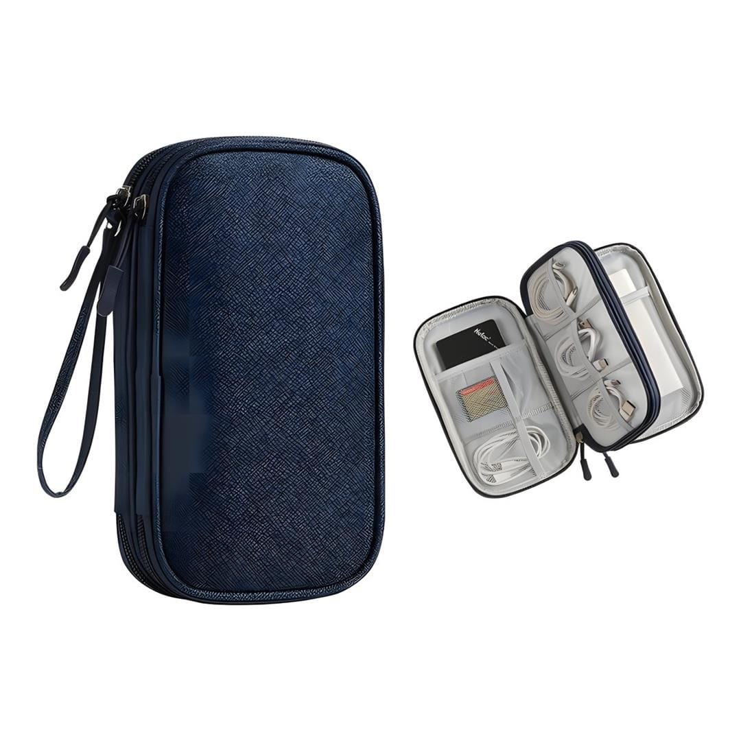 Tuff-Luv MF4306 Essential Waterproof Travel Charger and Cable Organizer Bag - Navy Blue
