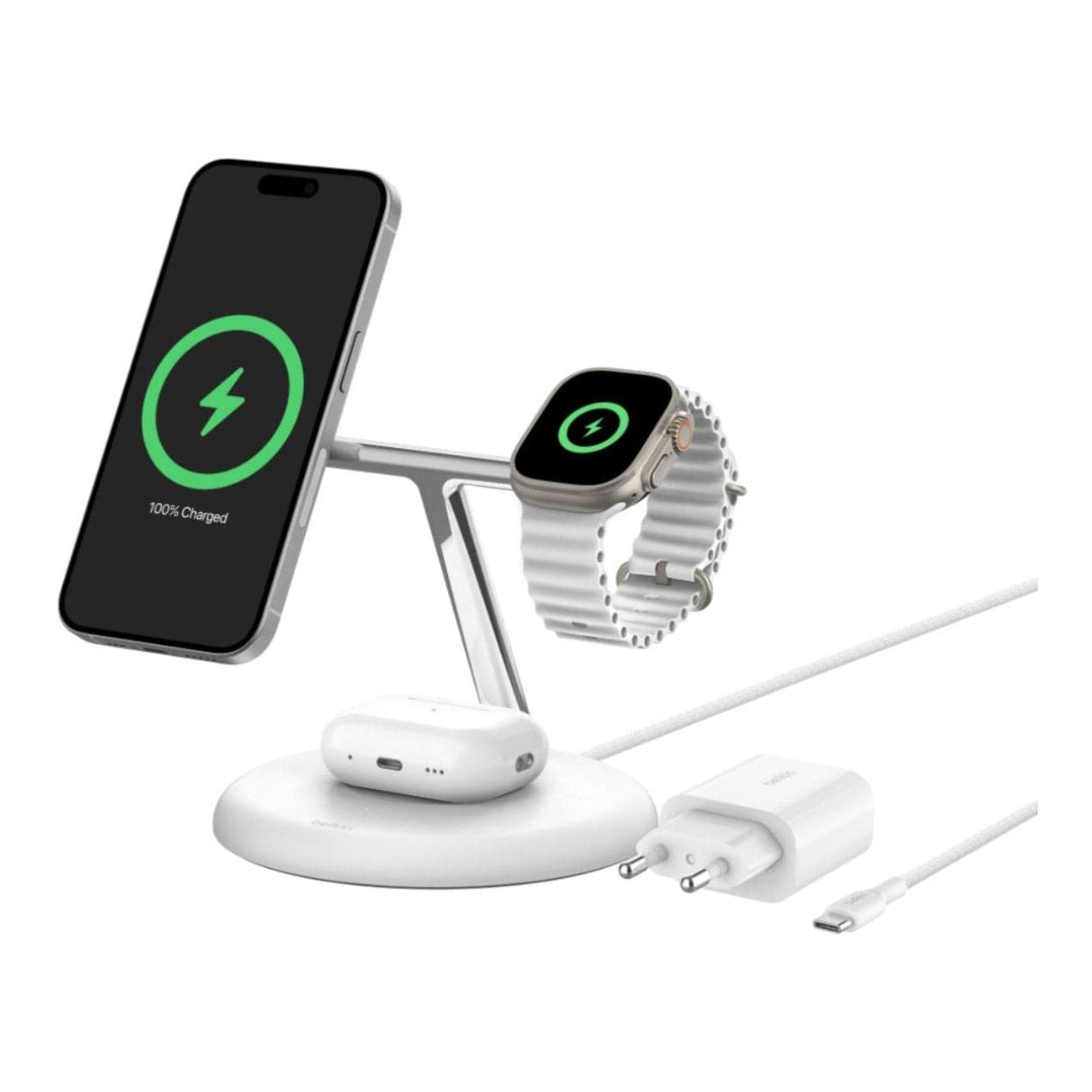 Belkin BoostCharge Pro Qi2 15W 3-in-1 MagSafe Charging Stand White WIZ023VFWH - Image 2