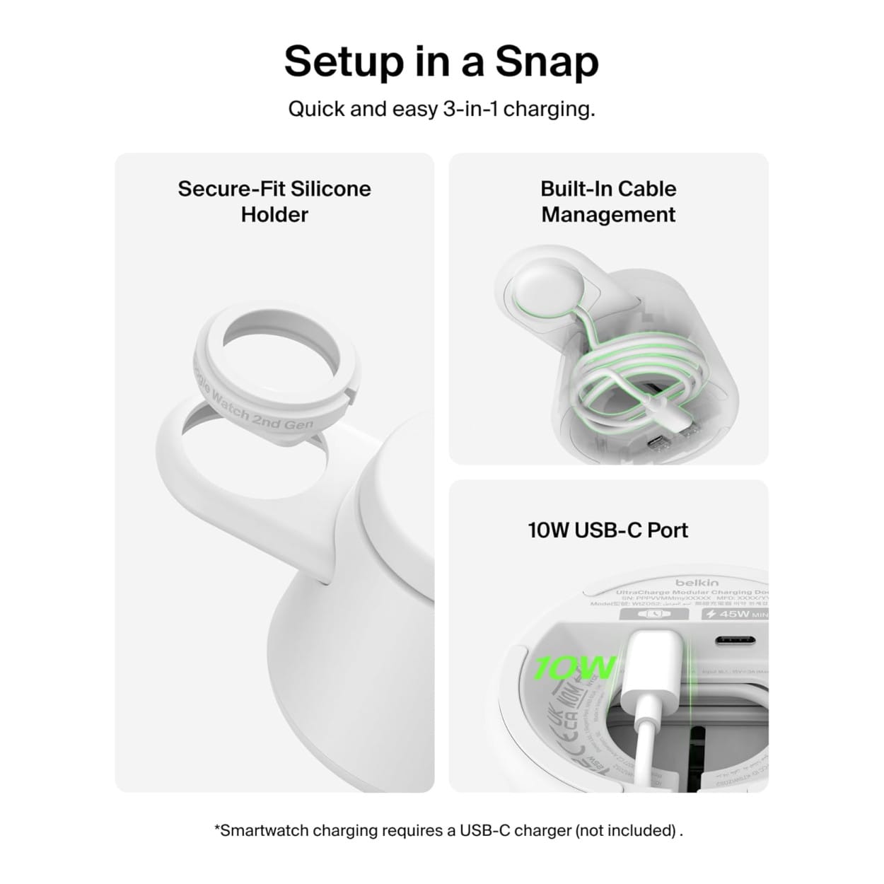 Belkin UltraCharge 3-in-1 Qi2 25W Wireless Charging Station White WIZ052KQWH - Image 5