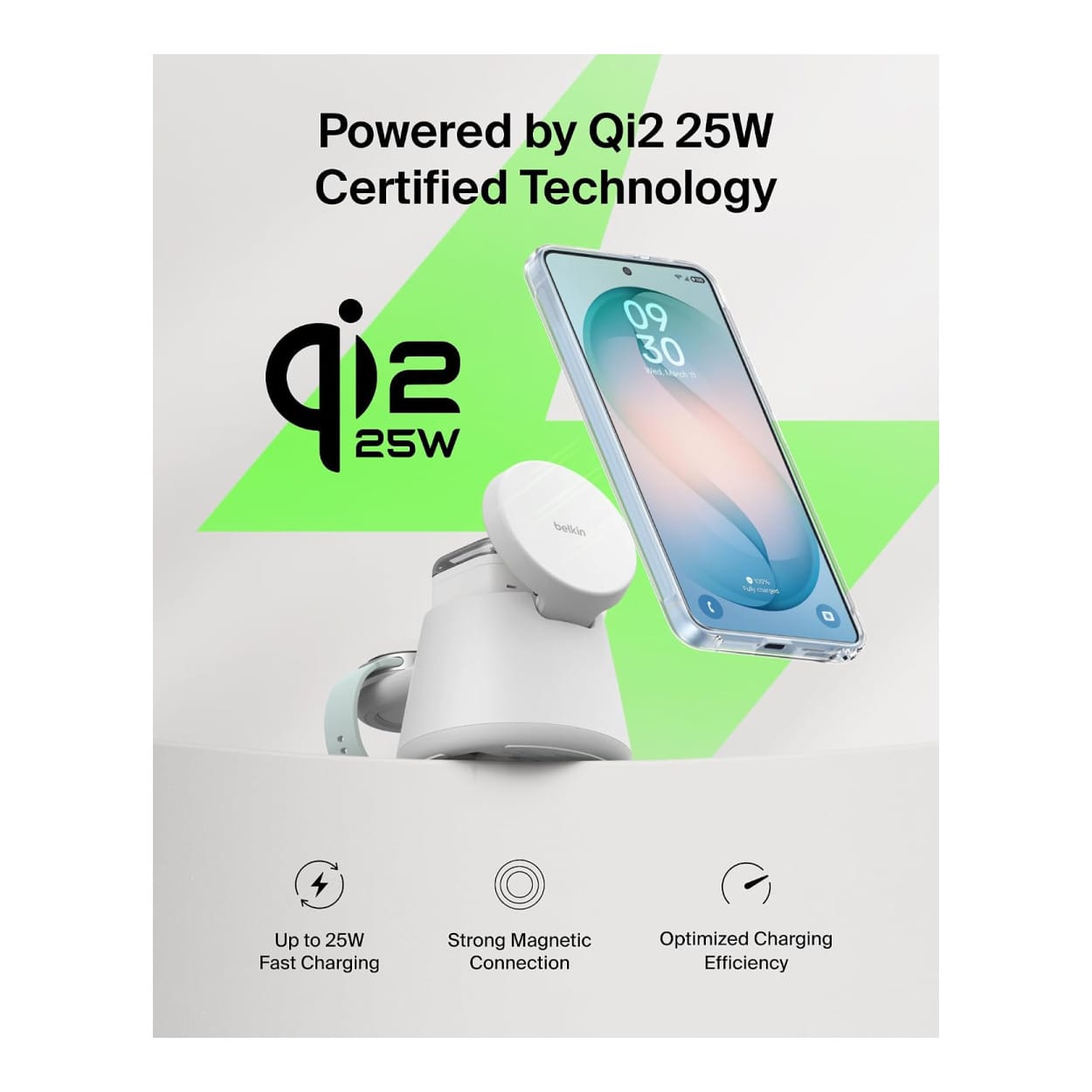 Belkin UltraCharge 3-in-1 Qi2 25W Wireless Charging Station White WIZ052KQWH - Image 3